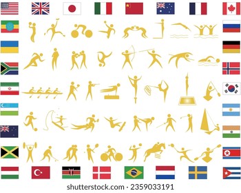 A set of icons of athletes from international sports competitions.