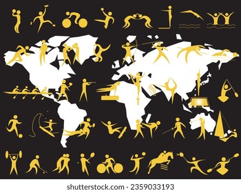 A set of icons of athletes from international sports competitions.