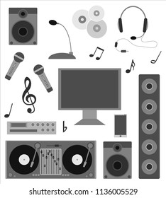 Set of icons for audio recordings and DJs