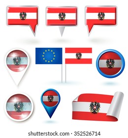 Set of icons with Austria flag theme
