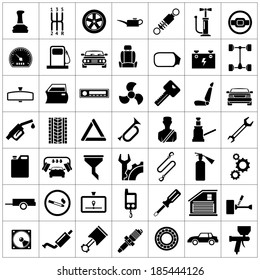 Set icons of auto, car parts, repair and service isolated on white. Vector illustration