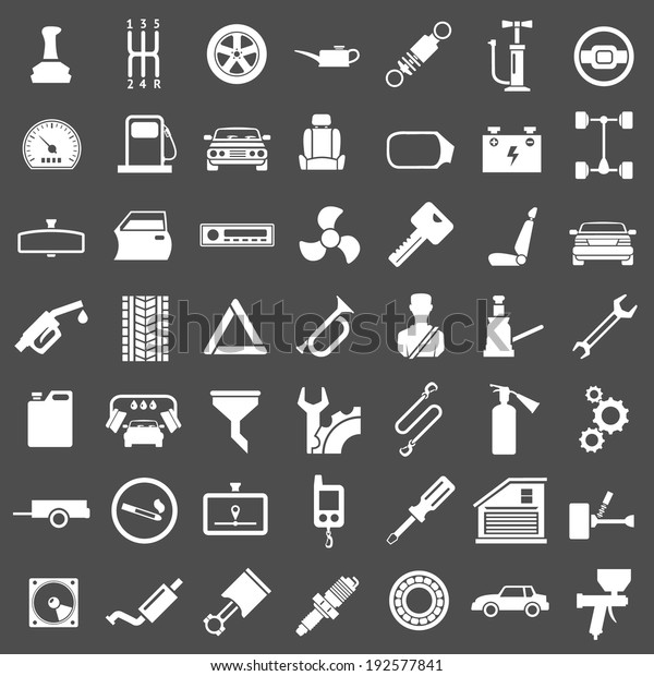 Set icons of auto, car parts, repair\
and service isolated on grey. Vector\
illustration