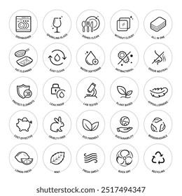 Set icons for automatic dishwashing. The outline icons are well scalable and editable. Contrasting vector elements are good for different backgrounds. EPS10.