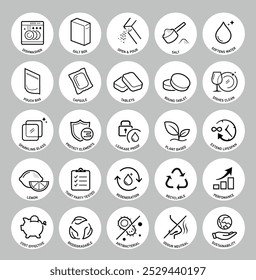 Set icons for automatic dishwashing. The outline icons are well scalable and editable. Contrasting vector elements are good for different backgrounds. EPS10.