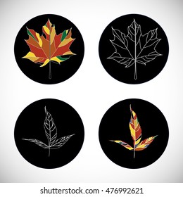 Set of icons with autumn leaves. Vector illustration.