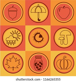 Set of icons of autumn - autumn symbols. Symbols of autumn - vector illustration