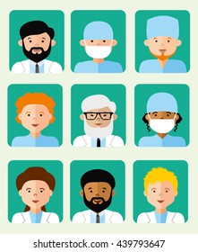 Set of icons avatars doctors, hospital staff, ambulance, flat, vector