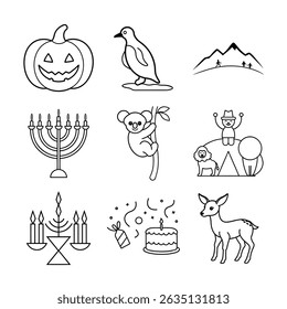set of icons of Awesome! Children's book and coloring book design