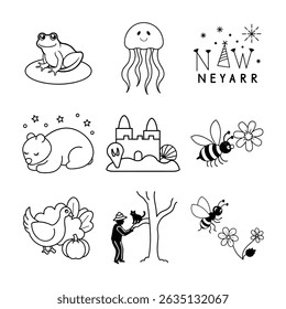 set of icons of Awesome! Children's book and coloring book design