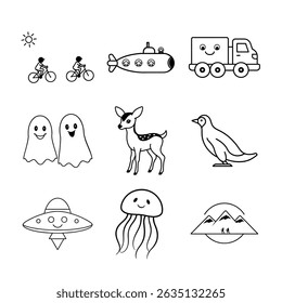 set of icons of Awesome! Children's book and coloring book design
