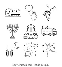 set of icons of Awesome! Children's book and coloring book design