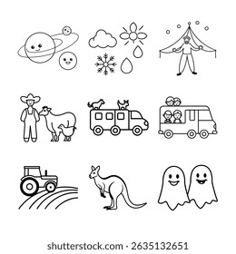 set of icons of Awesome! Children's book and coloring book design