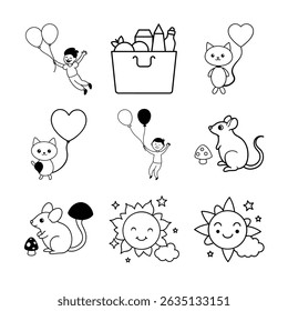 set of icons of Awesome! Children's book and coloring book design