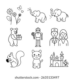 set of icons of Awesome! Children's book and coloring book design