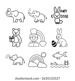 set of icons of Awesome! Children's book and coloring book design