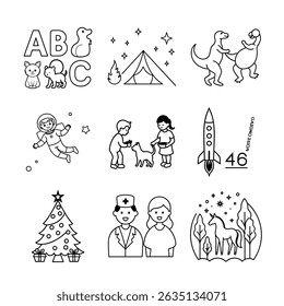 set of icons of Awesome! Children's book and coloring book design