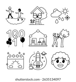 set of icons of Awesome! Children's book and coloring book design