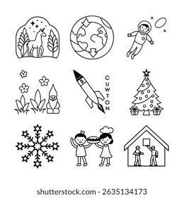 set of icons of Awesome! Children's book and coloring book design