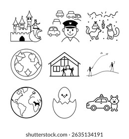 set of icons of Awesome! Children's book and coloring book design
