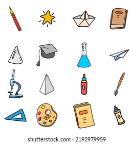 Set of icons Back to school, hand drawing collection. Vector illustration sketch