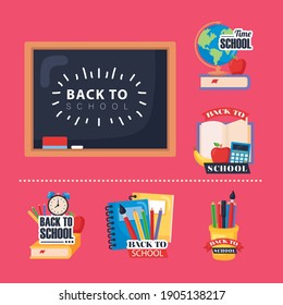 set icons of back to school vector illustration design