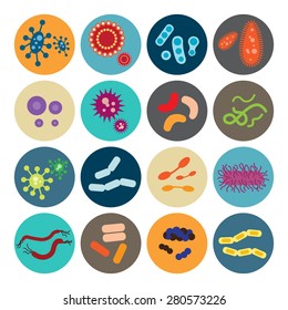 Set of icons with bacteria and virus 