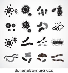 Set of icons with bacteria and virus 