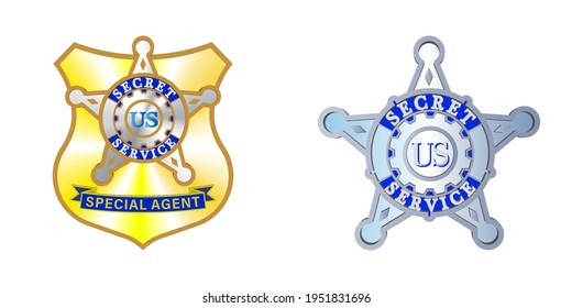 Set Of Icons Or Badges Frontally. Shield And Star - Special Agent Of The United States Secret Service. First Part