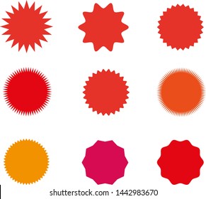 Set of icons badges starburst, sunburst, label, sticker. Red color Design elements. Vector illustration