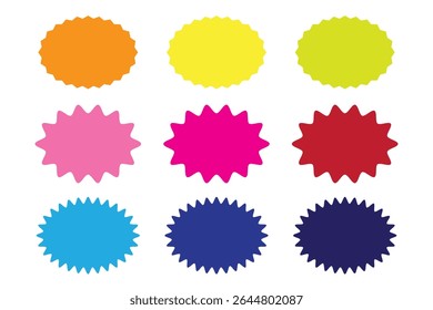 Conjunto de ícones emblemas starburst, sunburst, rótulo, sticker.different tipos e cores Elementos de design. 