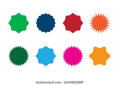 Conjunto de ícones emblemas starburst, sunburst, rótulo, sticker.different tipos e cores Elementos de design. 