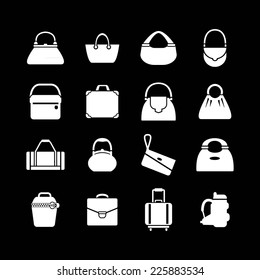 Set icons of bags isolated on black. Vector illustration