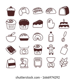 set of icons bakery, line style icon vector illustration design