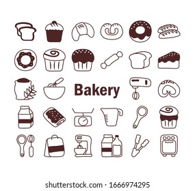 set of icons bakery, line style icon vector illustration design