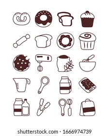 set of icons bakery, line style icon vector illustration design