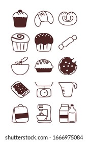 conjunto de iconos panadería, icono de línea icono ilustración vectorial diseño