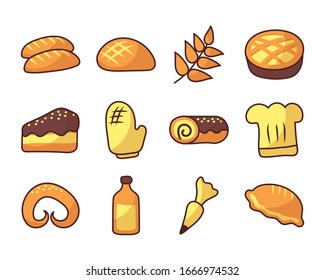 Bilderset-Bäckerei auf weißem Hintergrund Vektorillustration Design