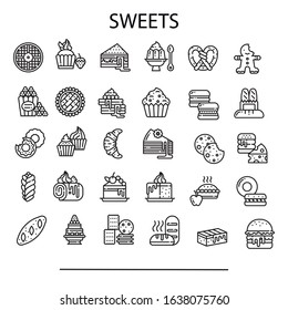 Set of icons for bakery products. Linear Style. Vector graphics.