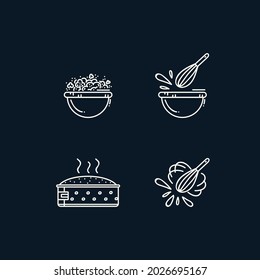 A set of icons with baking ingredients and a pie. Linear icons for the test recipe guide. A selection of illustrations for design and the web. Vector illustration