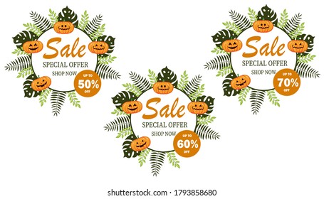 Set icons. Set banners. Set stickers.Beautiful sale background. Halloween banner. Halloween stickers.