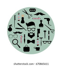 Set of icons for barber shop or salon. Vector illustration.