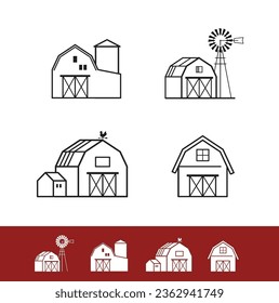 Set of icons for the barn. Contour vector illustrations. Great for any background. EPS10.