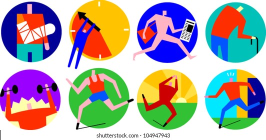 Set of icons based on figures performing various activities