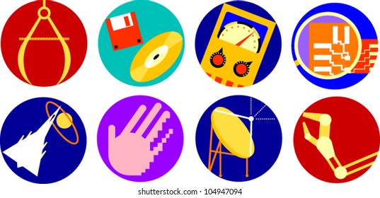 Set of icons based on a technology theme