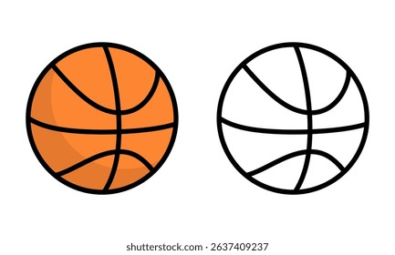 Set of icons of basketball balls. colored ball and outline