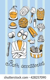 Set with icons of bath accessories vector illustration