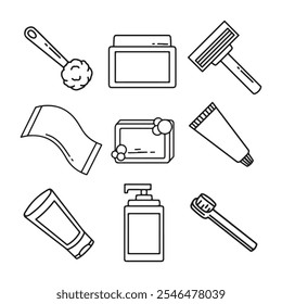 set of icons for bathe products on a white background, vector illustration