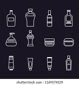 Set of icons for bathroom tools in white lines on a black background