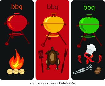 set icons bbq,picnic objects in three parts