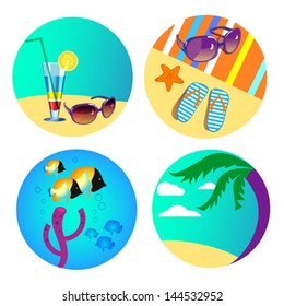 set if icons for beach and underwater